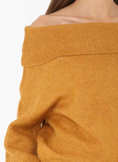 High Streets Off-Shoulder Pattern Sleeve Sweater Mustard  - Image 4