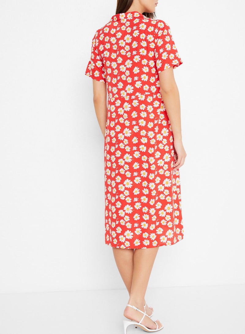 High Streets Collared Midi Dress Red  - Image 2