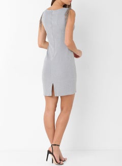 Stock Shimmer Embellished Mini Dress Silver  - Image 2