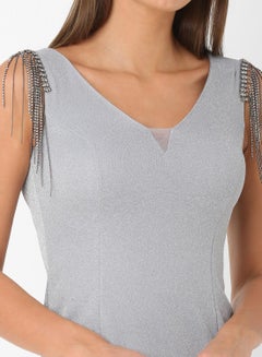 Stock Shimmer Embellished Mini Dress Silver  - Image 4