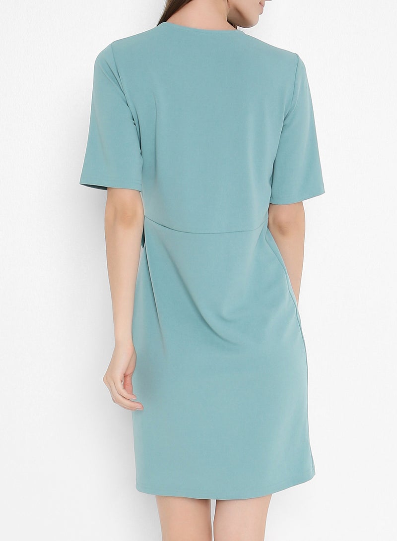 Stock - Buckle Detail Mini Short Sleeve Dresses Blue - Image 1
