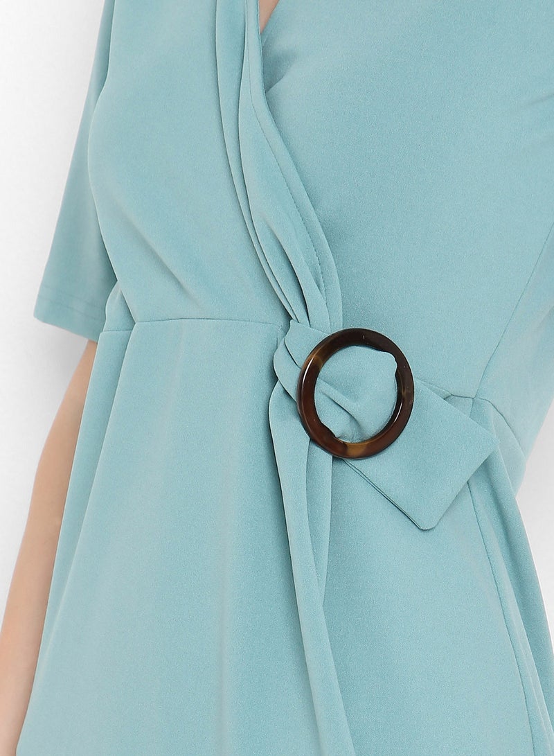 Stock - Buckle Detail Mini Short Sleeve Dresses Blue - Image 1