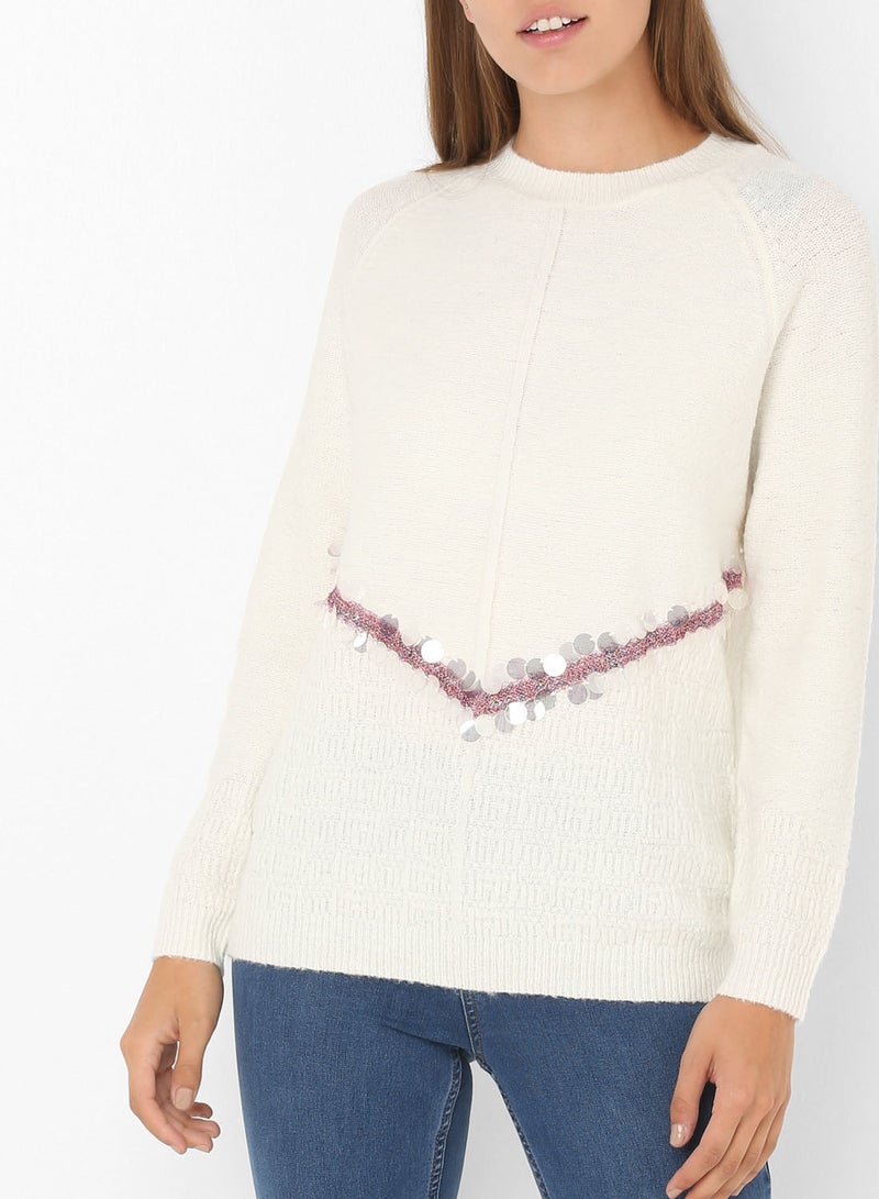 Stock Sequin Detail Sweater White - Image 1