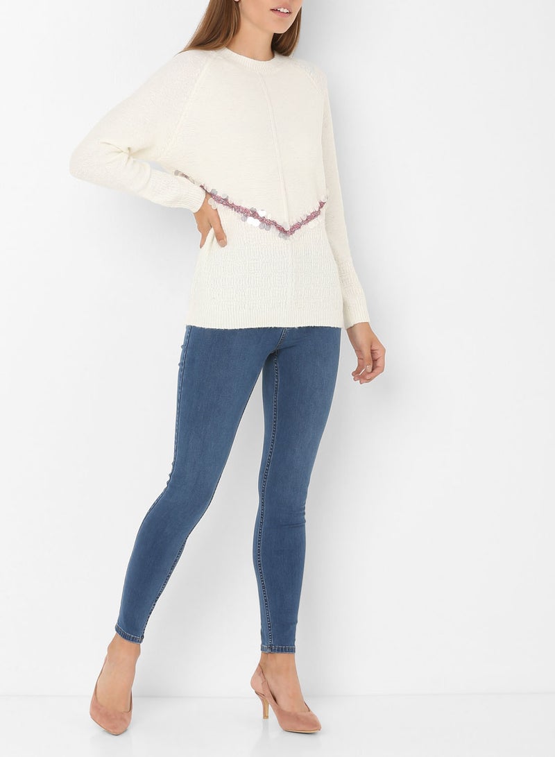Stock Sequin Detail Sweater White - Image 3