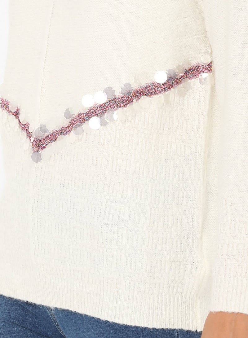 Stock Sequin Detail Sweater White - Image 4