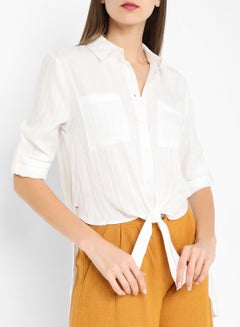 Self Striped Back Printed Shirt White