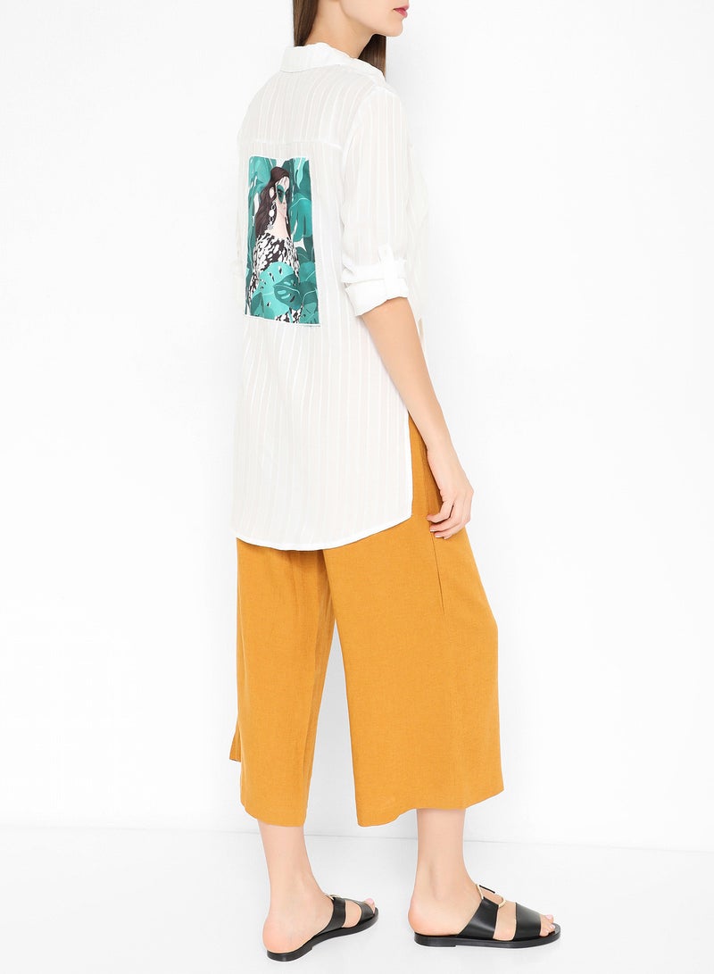 Stock - Self Striped Back Printed Shirt White - Image 1