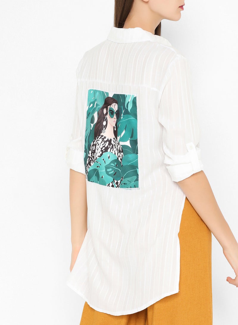 Stock - Self Striped Back Printed Shirt White - Image 1