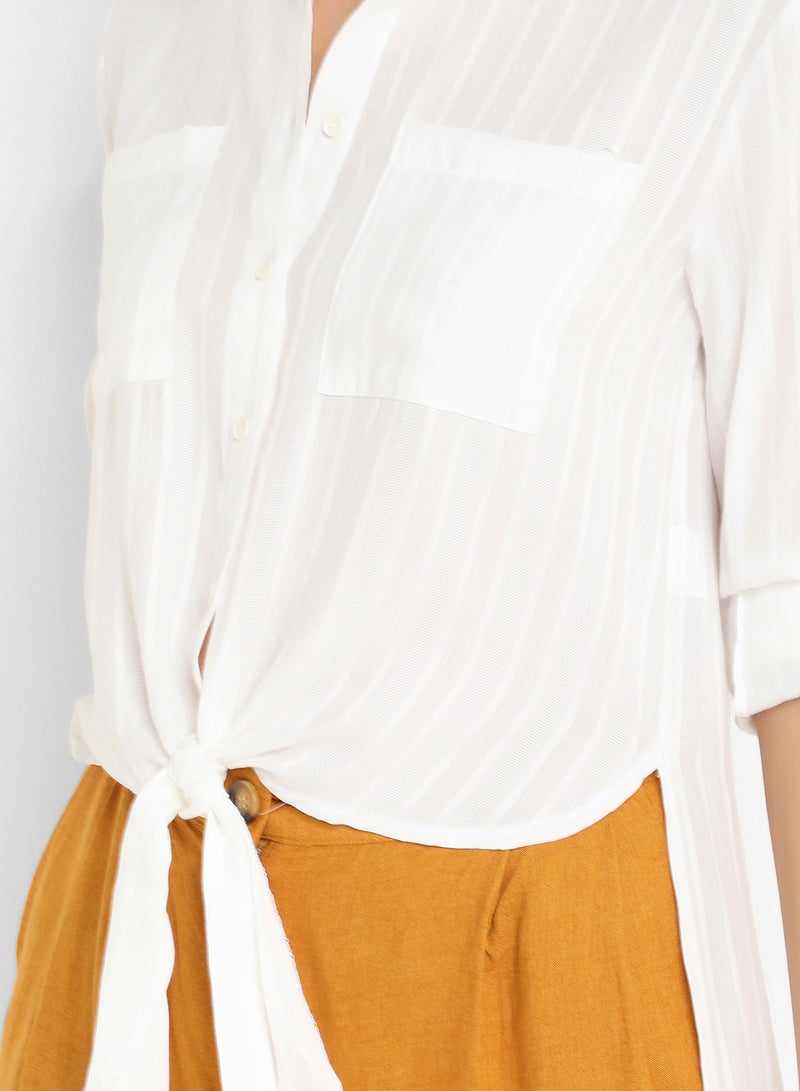 Stock - Self Striped Back Printed Shirt White - Image 1