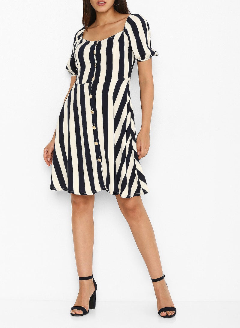 Stock Striped Button Down Dress Blue  - Image 1