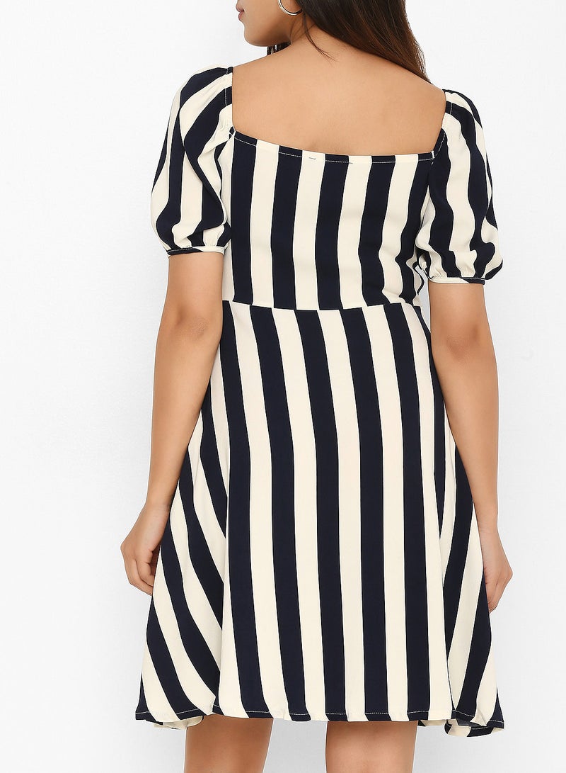 Stock Striped Button Down Dress Blue  - Image 2