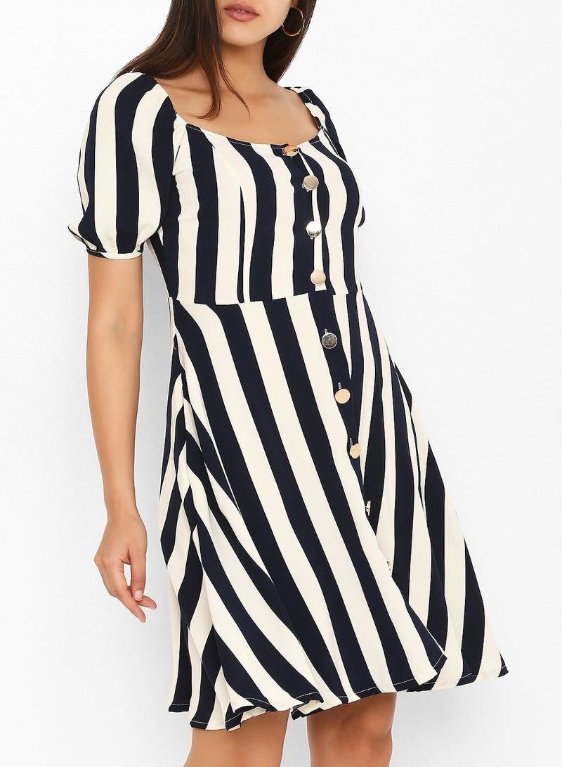 Stock Striped Button Down Dress Blue  - Image 3