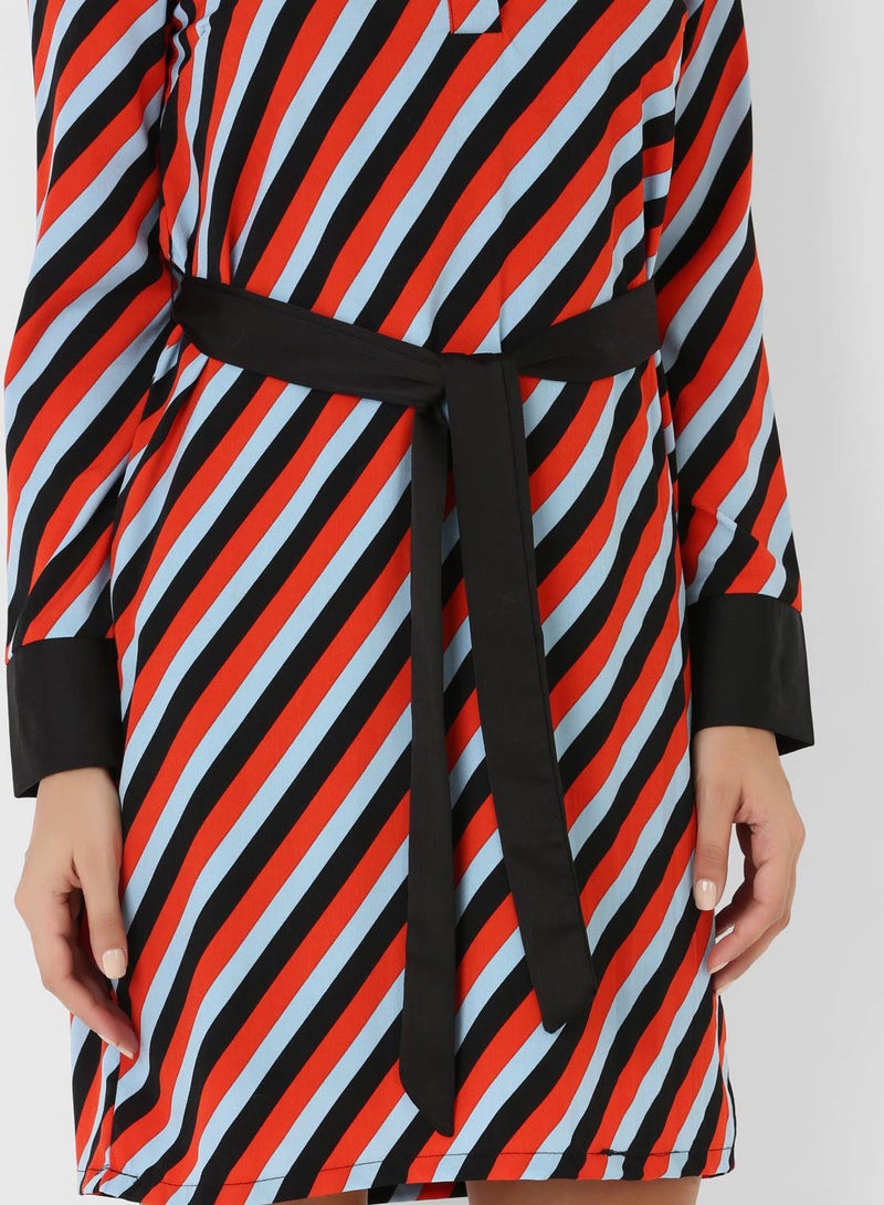 Stock - Stripe Belted Dress Red - Image 1