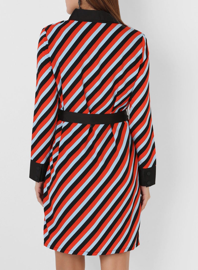 Stock - Stripe Belted Dress Red - Image 1