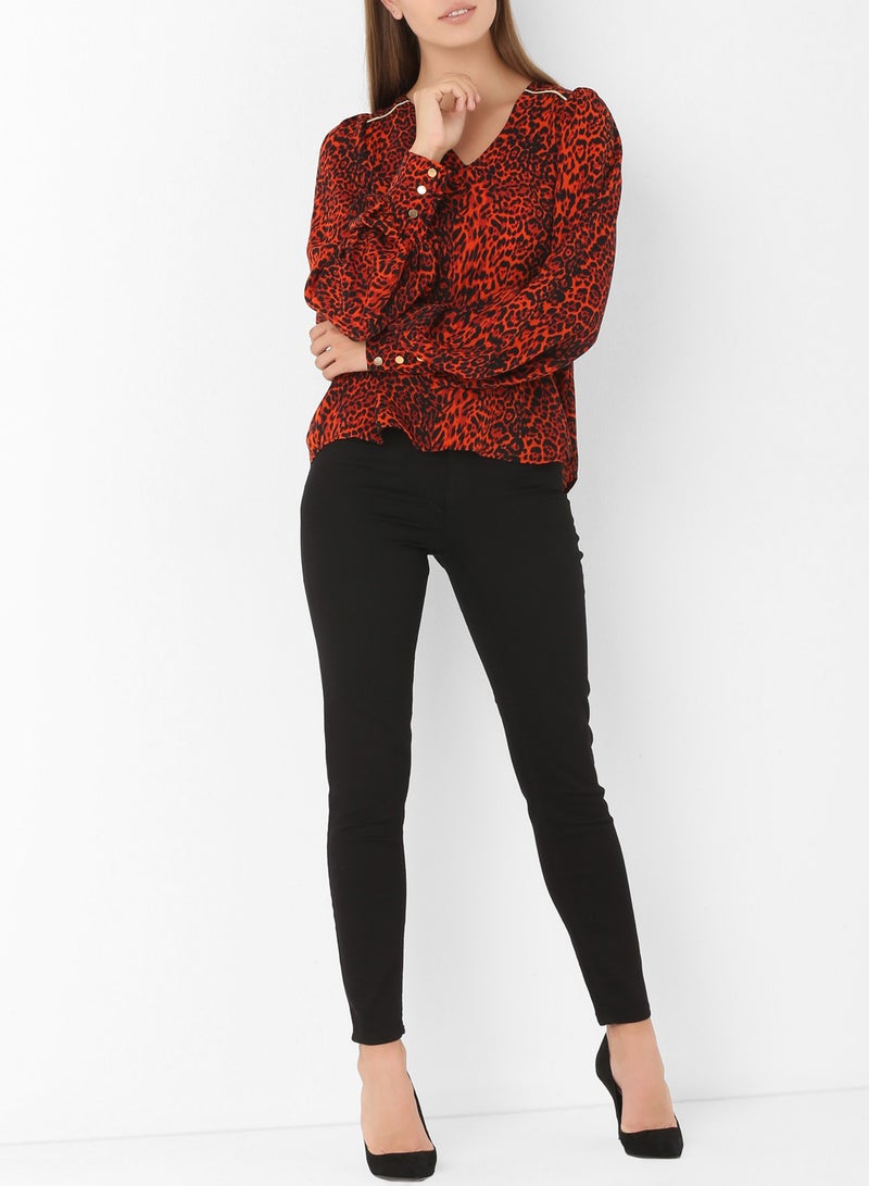 Stock V-Neck Blouse Orange  - Image 3