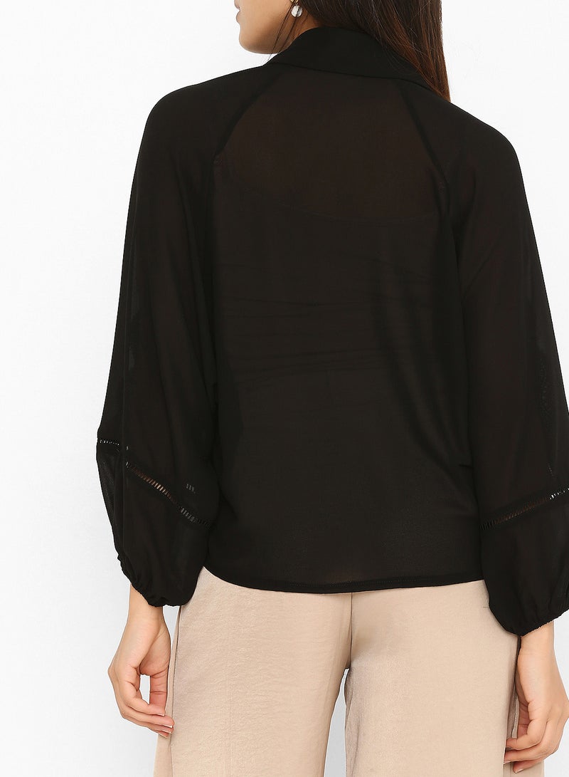 Stock Lace Detailed Long Sleeves Shirt Black  - Image 2