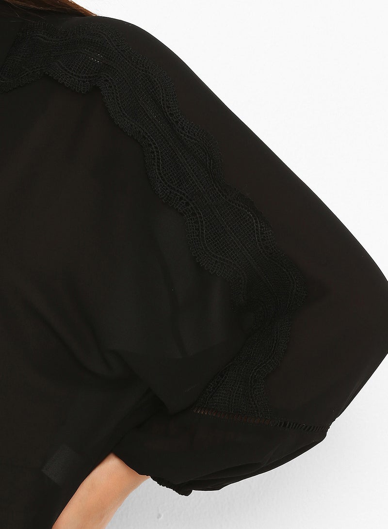 Stock Lace Detailed Long Sleeves Shirt Black  - Image 4