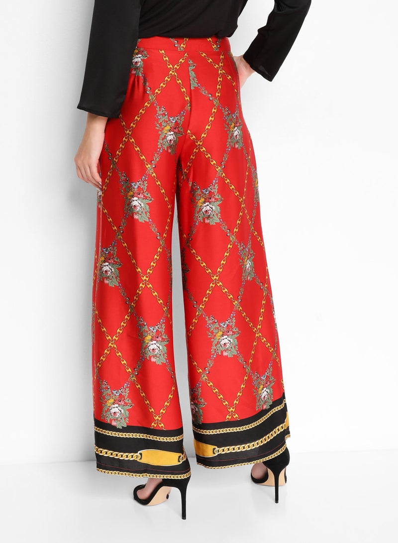 Chain Print Wide Leg Pants Multicolour