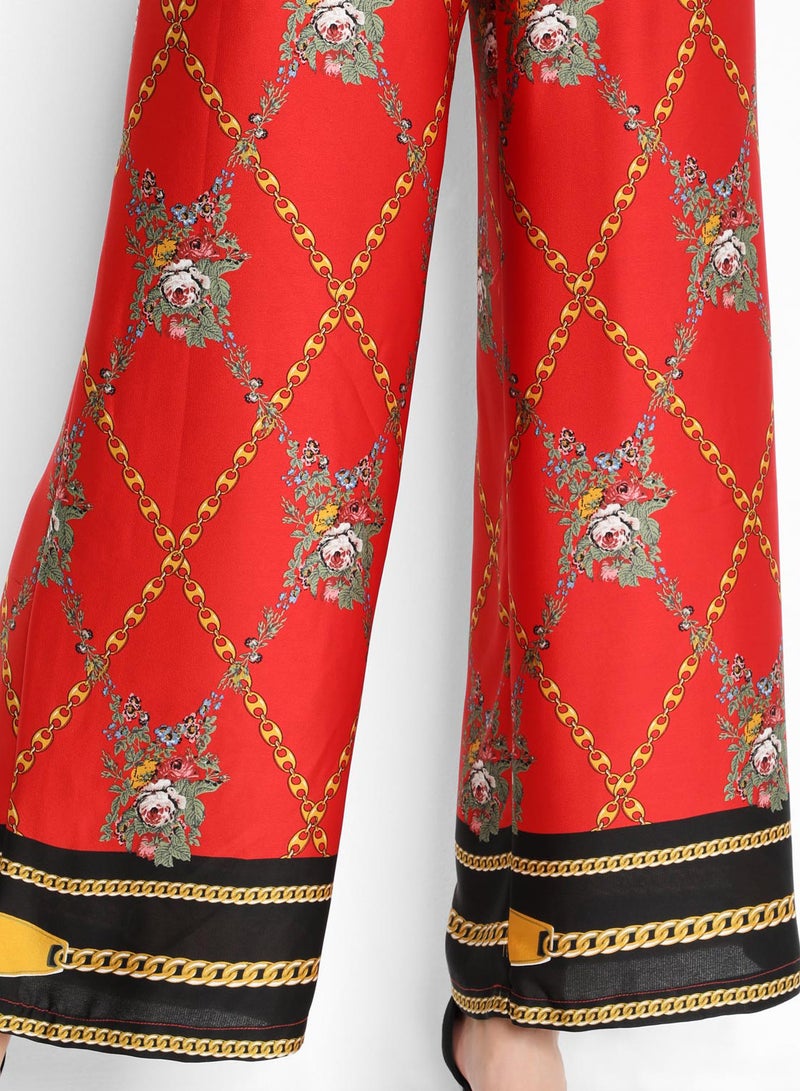 Chain Print Wide Leg Pants Multicolour