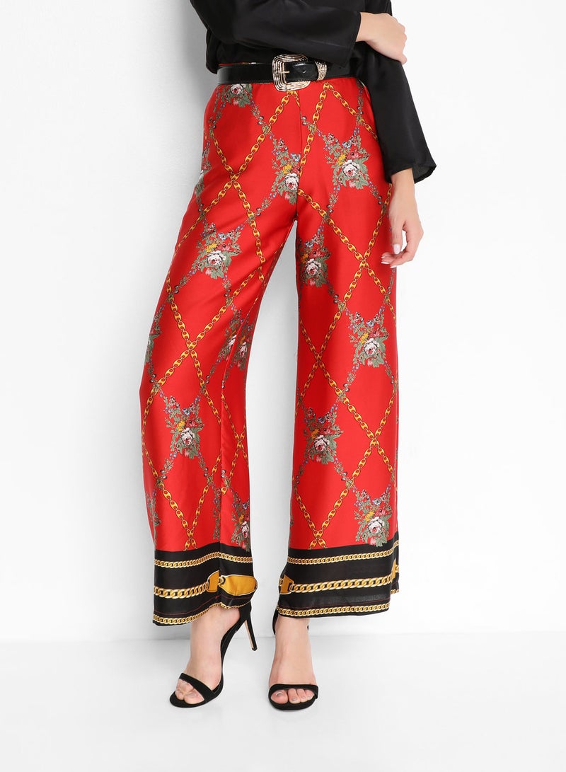 Chain Print Wide Leg Pants Multicolour