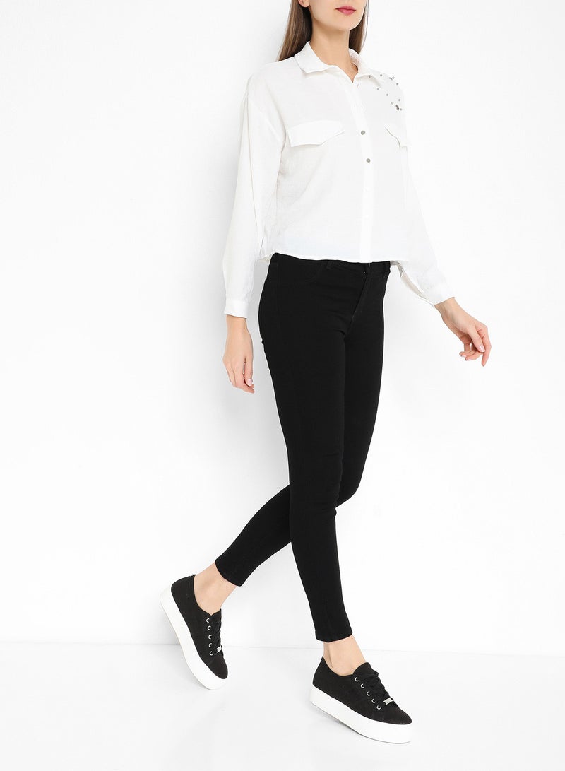 Stock - Rivet And Bead Detailed Shirt White - Image 1