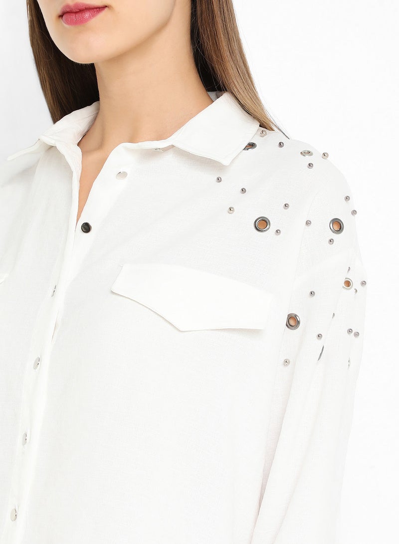 Stock - Rivet And Bead Detailed Shirt White - Image 1