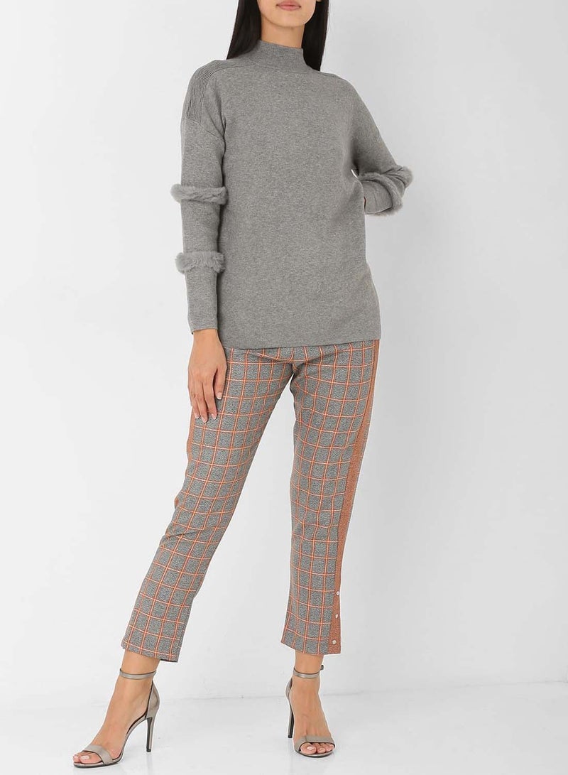 Stock Snap Button Detailed Pants Grey/Orange  - Image 1