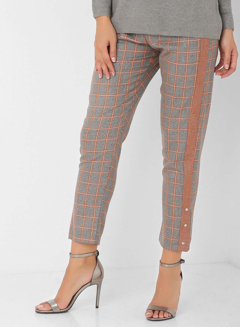 Stock Snap Button Detailed Pants Grey/Orange  - Image 3