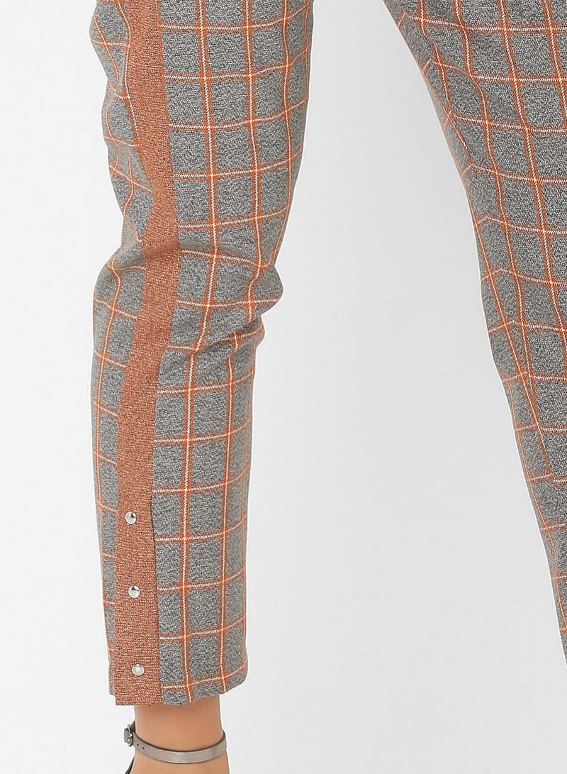 Stock Snap Button Detailed Pants Grey/Orange  - Image 4