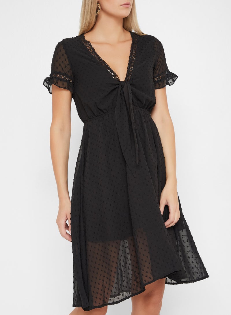 High Streets Front Tie Lace Detail Dress Grey  - Image 1