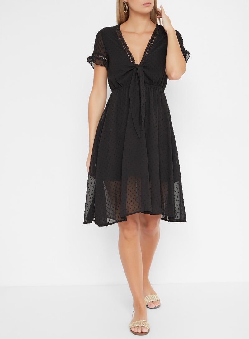 High Streets Front Tie Lace Detail Dress Grey  - Image 3