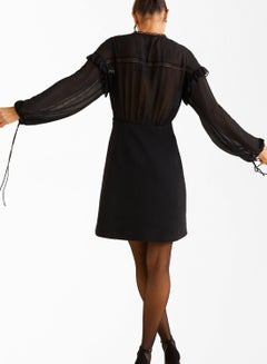 MANGO Paneled Sheer Long Sleeve Mini Dress 99Black  - Image 2