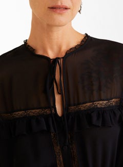 MANGO Paneled Sheer Long Sleeve Mini Dress 99Black  - Image 4