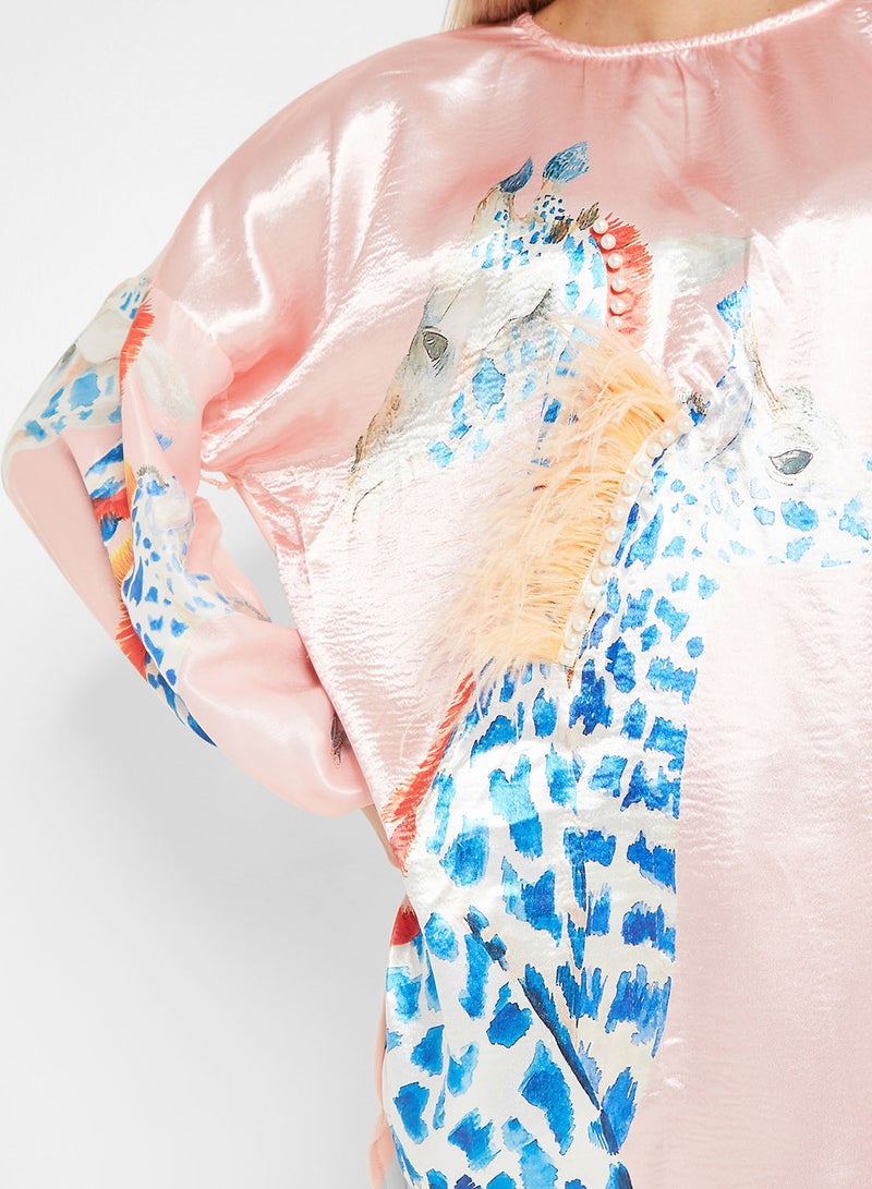 High Streets Multi Embellished Bell Sleeve Top Pink  - Image 4