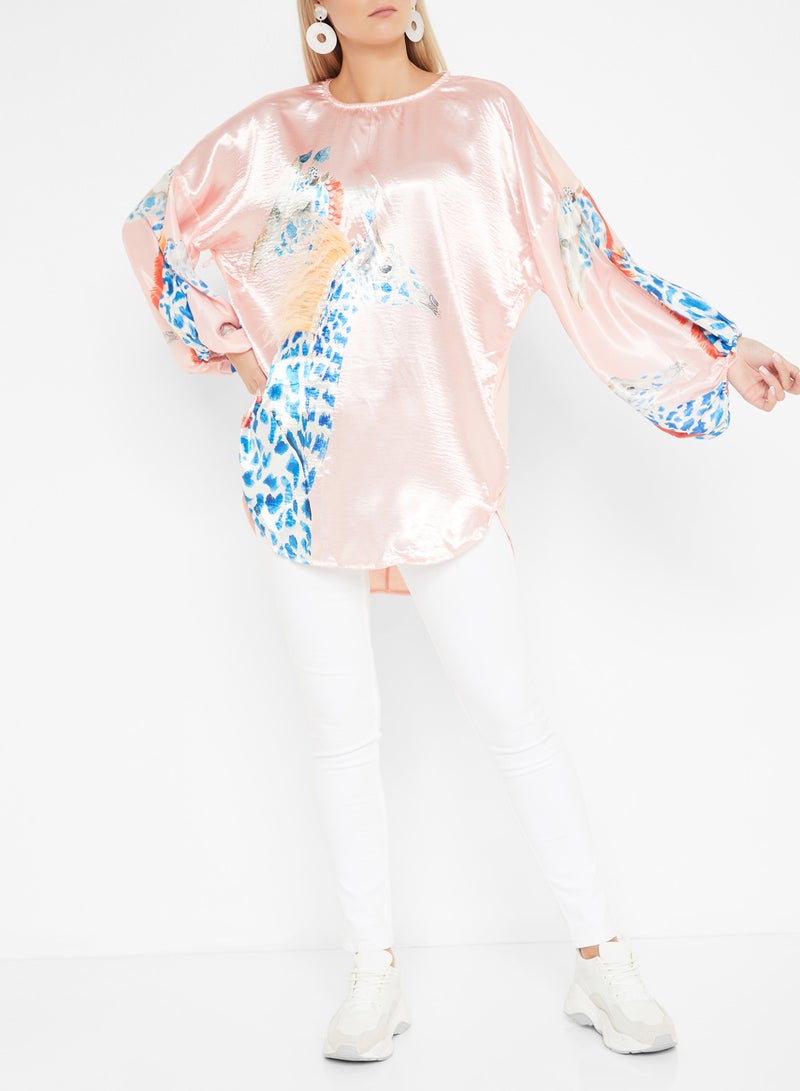 High Streets Multi Embellished Bell Sleeve Top Pink  - Image 3