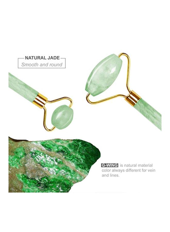 Natural Jade Stone Face Roller With Gua Sha Board Green/Gold