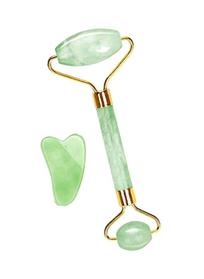 Generic Natural Jade Stone Face Roller With Gua Sha Board Green/Gold  - Image 1
