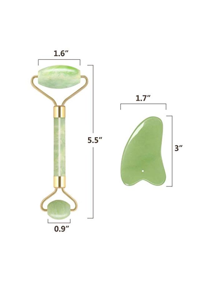 Natural Jade Stone Face Roller With Gua Sha Board Green/Gold