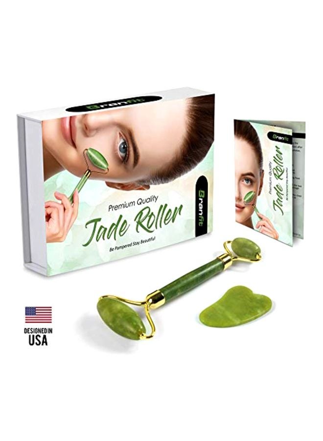 أداة تدليك الوجه من اليشم مع حجر غوا شا للتقشير ذهب أخضر - Image 2