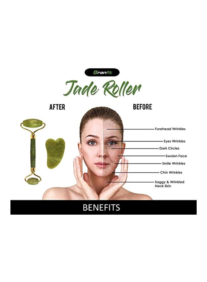 أداة تدليك الوجه من اليشم مع حجر غوا شا للتقشير ذهب أخضر - Image 3