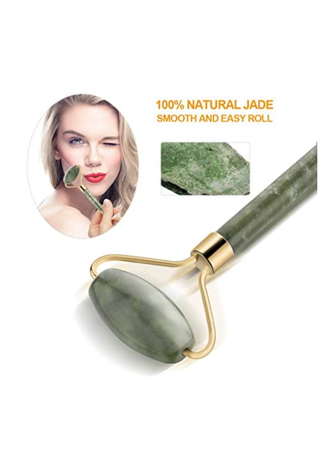 Generic Jade Roller Facial Massager With Gua Sha Board Green/Gold  - Image 3