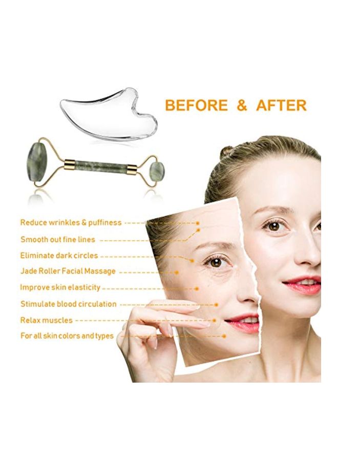 Generic Jade Roller Facial Massager With Gua Sha Board Green/Gold  - Image 4
