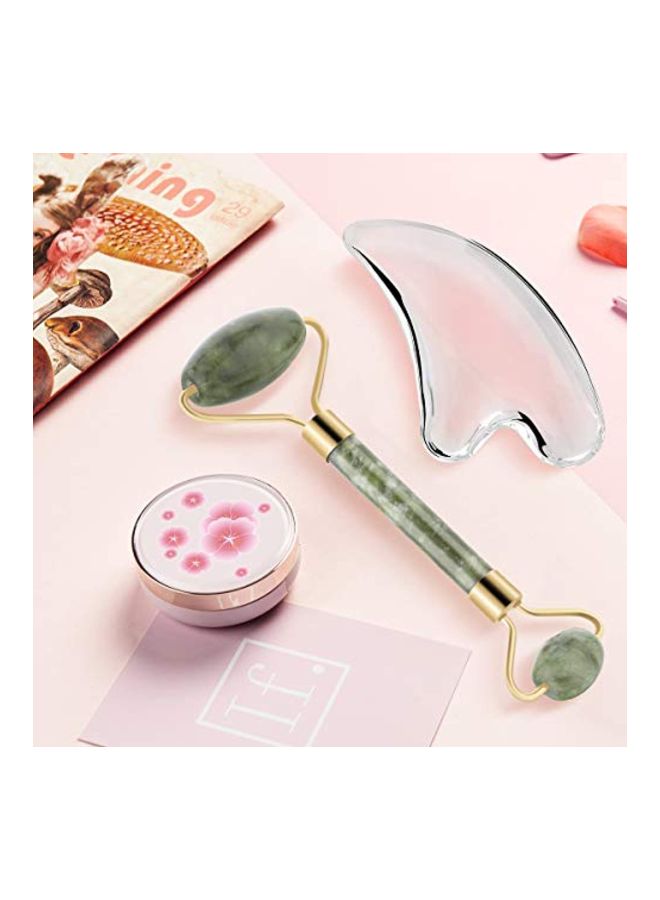Generic Jade Roller Facial Massager With Gua Sha Board Green/Gold  - Image 5