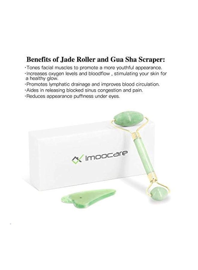 أداة تدليك دوارة من اليشم الطبيعي مع حجر جوا شا ذهب أخضر - Image 2