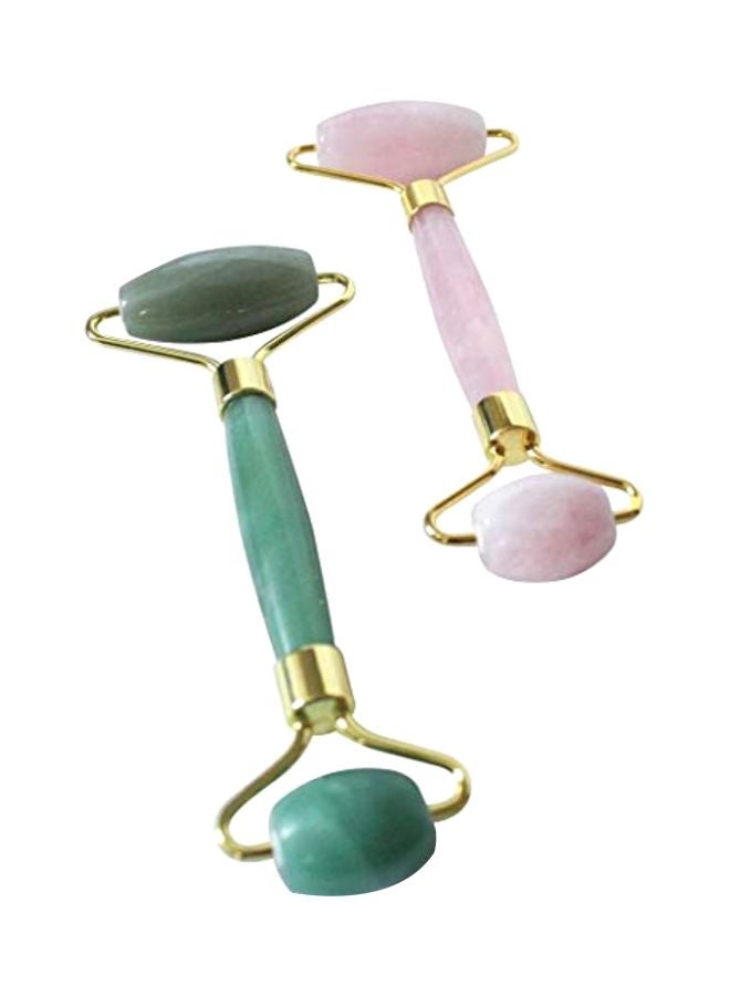 2-Piece Jade Roller Facial Massager With Gua Sha Board Green/Gold/Pink - Image 1