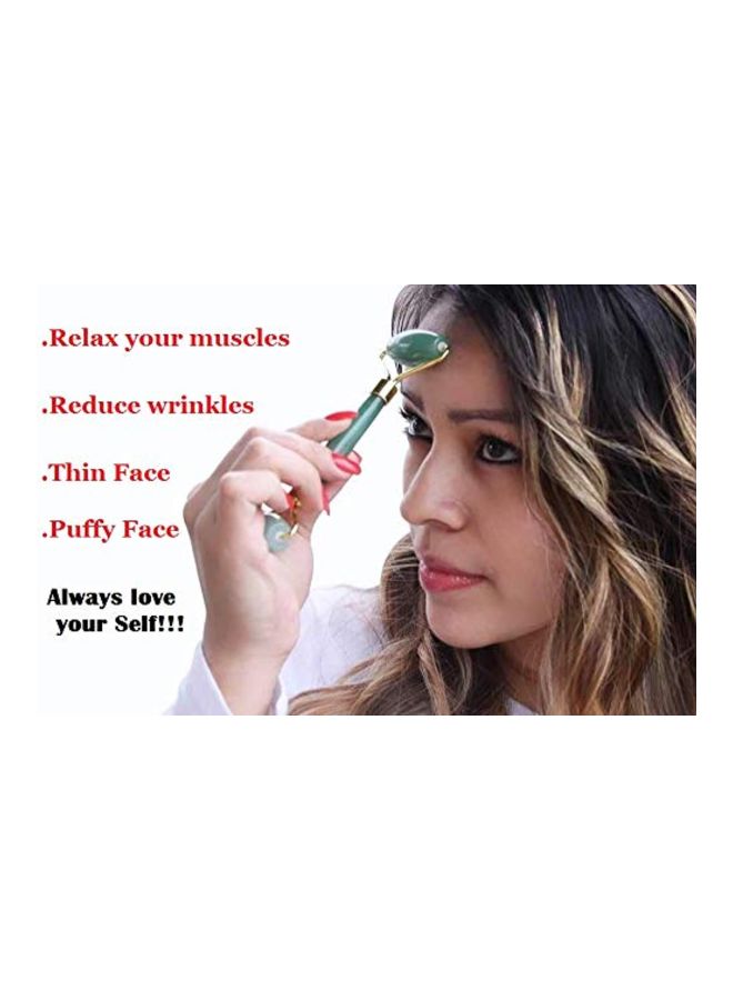 2-Piece Jade Roller Facial Massager With Gua Sha Board Green/Gold/Pink - Image 4