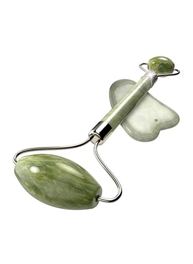 بكرة تدليك للوجه من حجر اليشم مع ولوح جواشا أخضر/فضي - Image 1