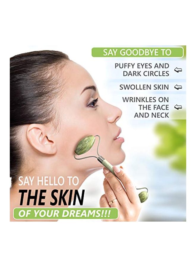 بكرة تدليك للوجه من حجر اليشم مع ولوح جواشا أخضر/فضي - Image 2