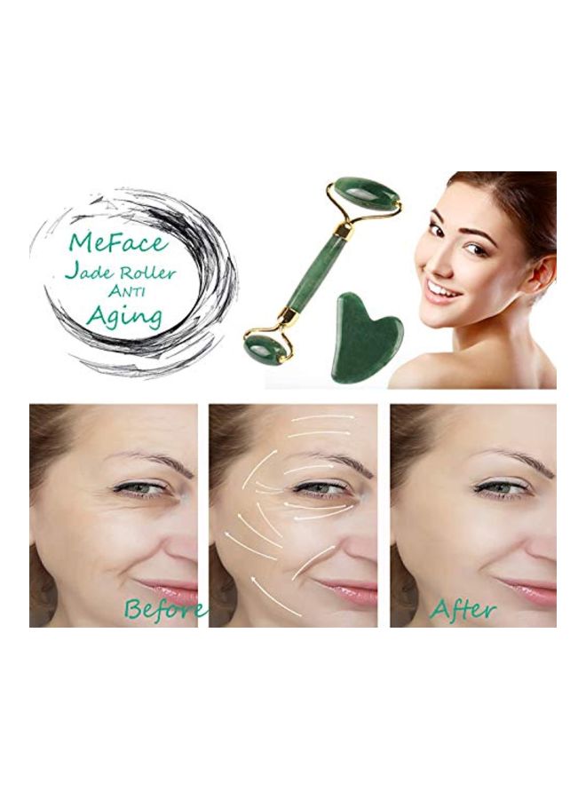 Generic - Jade Facial Roller With Gua Sha Board Green/Gold - Image 1