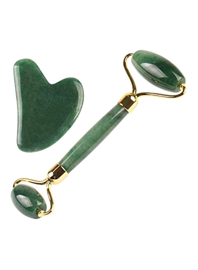 Generic - Jade Facial Roller With Gua Sha Board Green/Gold - Image 1
